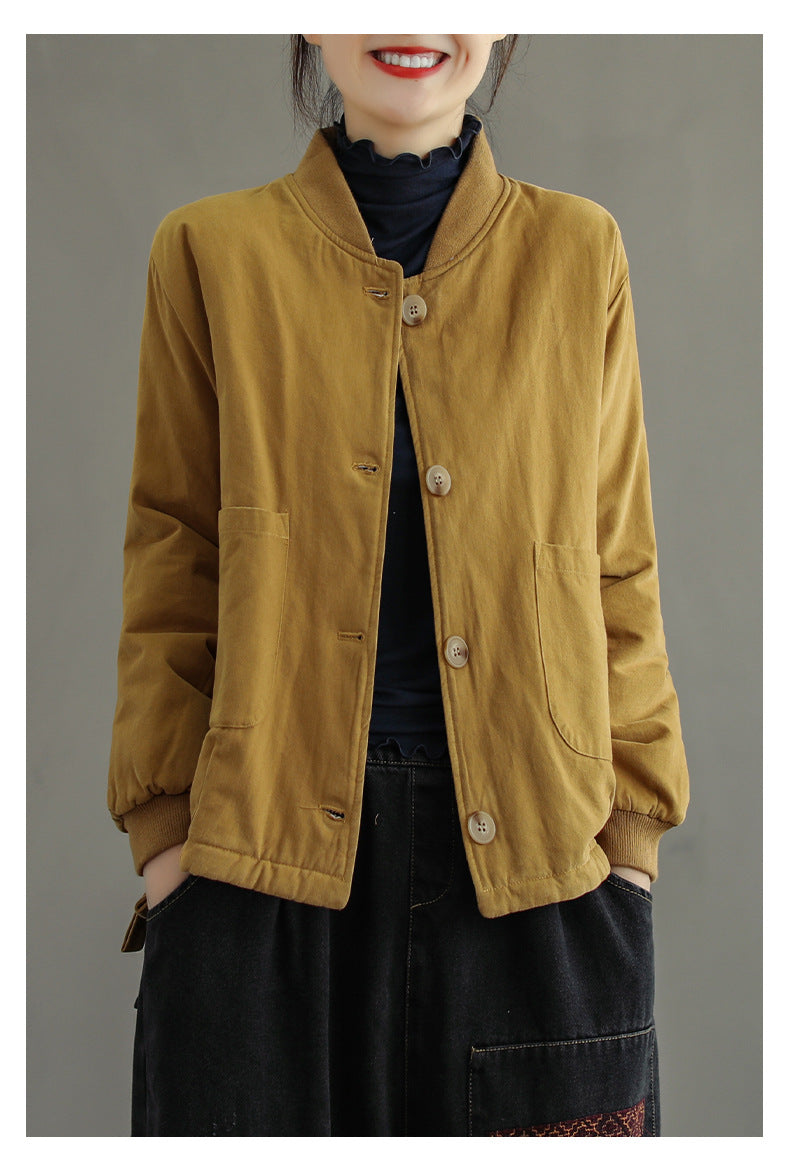 Women Retro Solid Color Casual Jacket