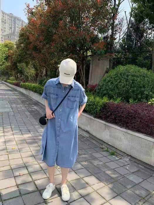 Summer Denim Loose Simple Midi Dress