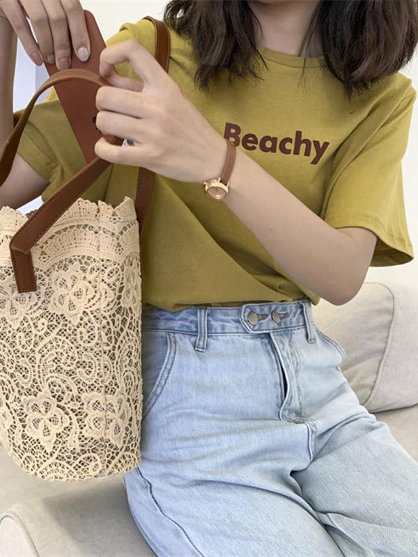 Solid Color Laced Bucket Bag