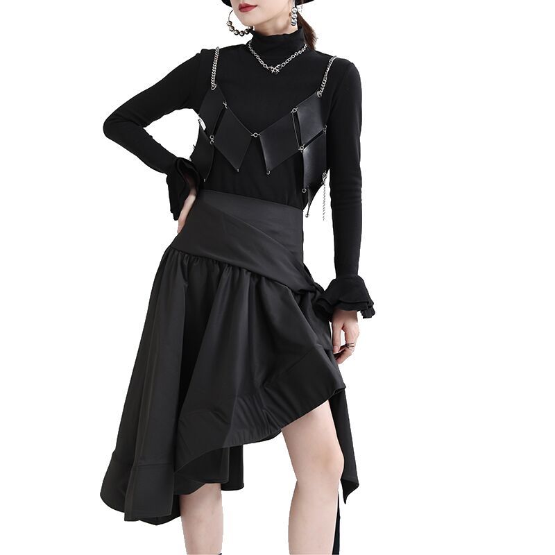 Original Design Irregular Solid Color Lace-Up Skirt