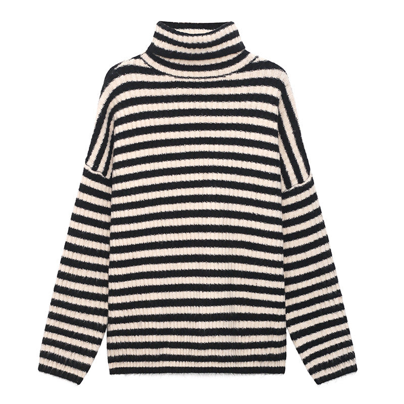 Urban Loose Striped High-Neck Sweater