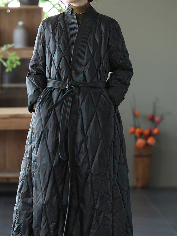 Leisure Rhombus Long Down Coat