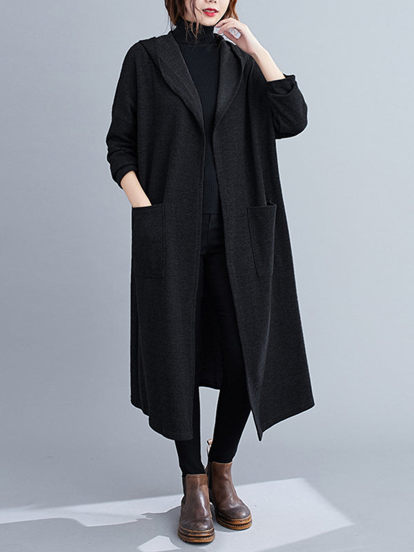 Hooded Solid Loose Coat Outwear