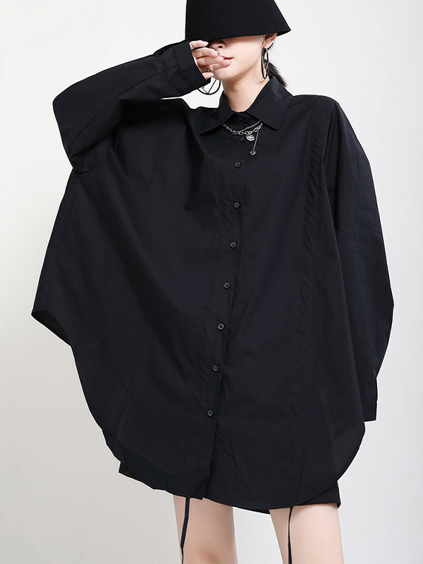 Women Loose Asymmetrical Drawstring Shirt