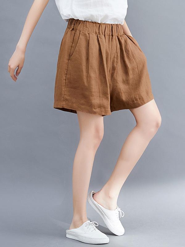 Casual A-line Linen Shorts