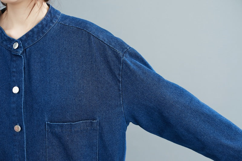 Solid Long Denim Shirt Dress
