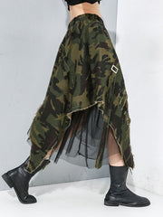 Irregular Clipping Roomy Camouflage Fringed Gauze Streamer Skirts