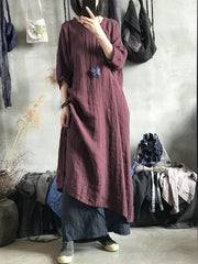 Sliod Color Linen Loose Dresses