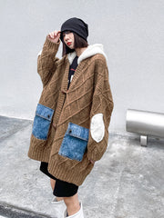 Casual Loose Knitted Hooded Jacket With Big Pocket