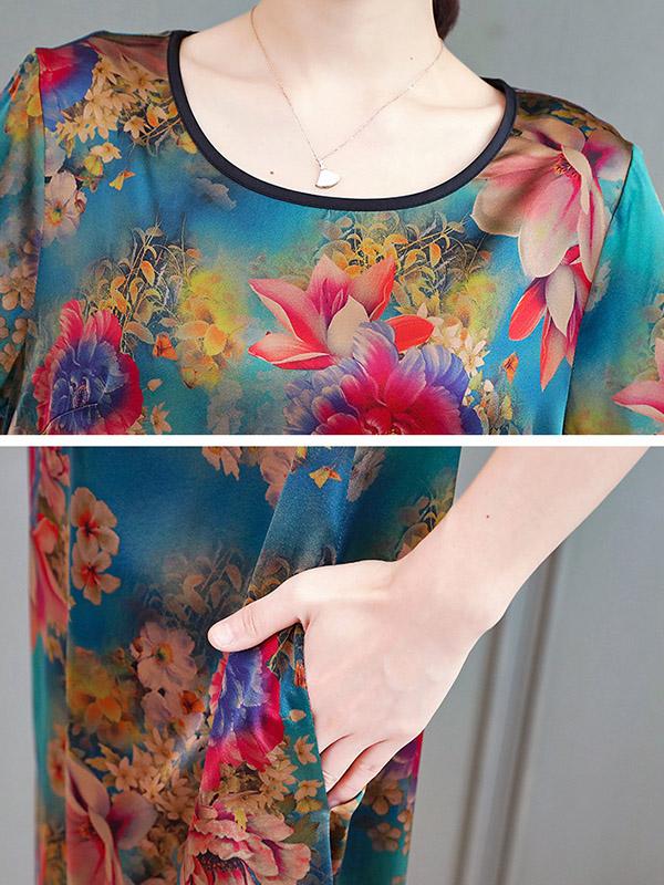 Loose Flower Printed National Dress