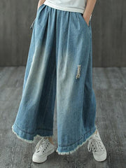 Loose Elastic Waist Wide-Leg Jean Pants