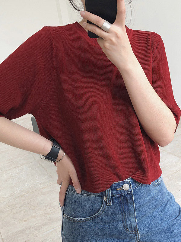 Original Round-Neck Knitted T-Shirt Tops