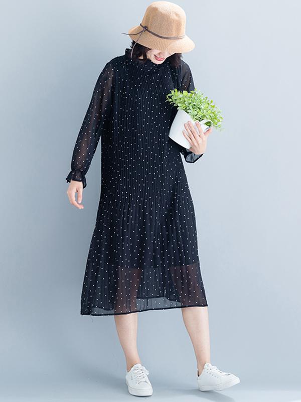 Casual Polka-dot Ruffled Long Dress