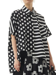 Irregular Clipping Roomy Polka-Dot Split-Joint Striped Lapel Shirts Tops