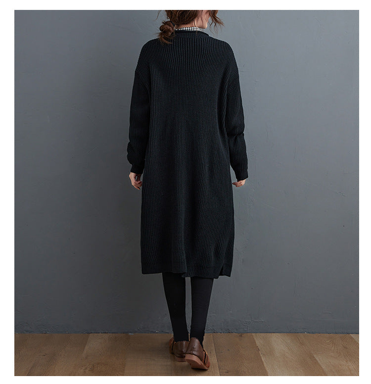 Solid Round-Neck Knitting Coat