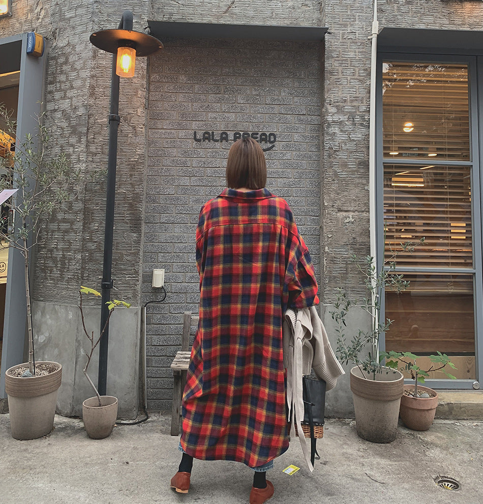 Plaid Long Sleeve Shirt Dress