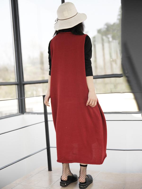Elegant Solid Knitting V-neck Vest Dress