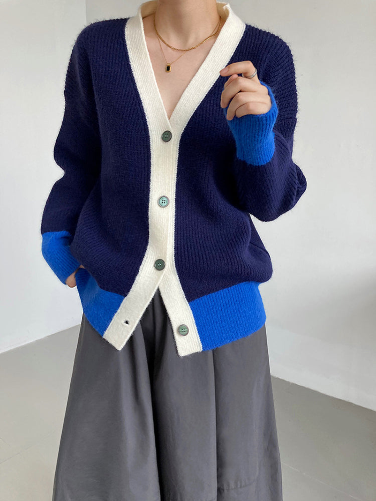 Knit Contrast Color Loose Sweater Coat