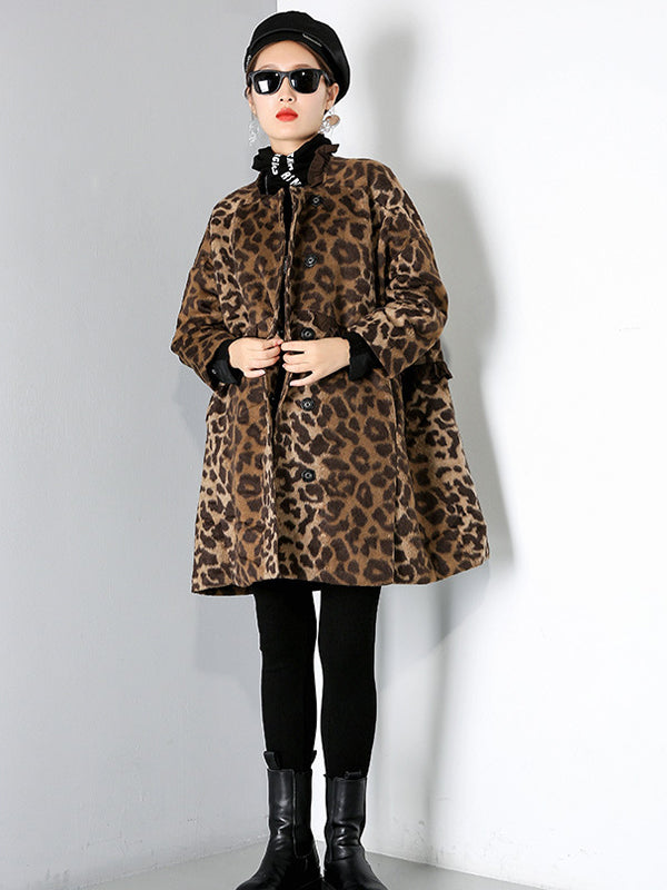 Women Leopard Print Casual Loose Coat