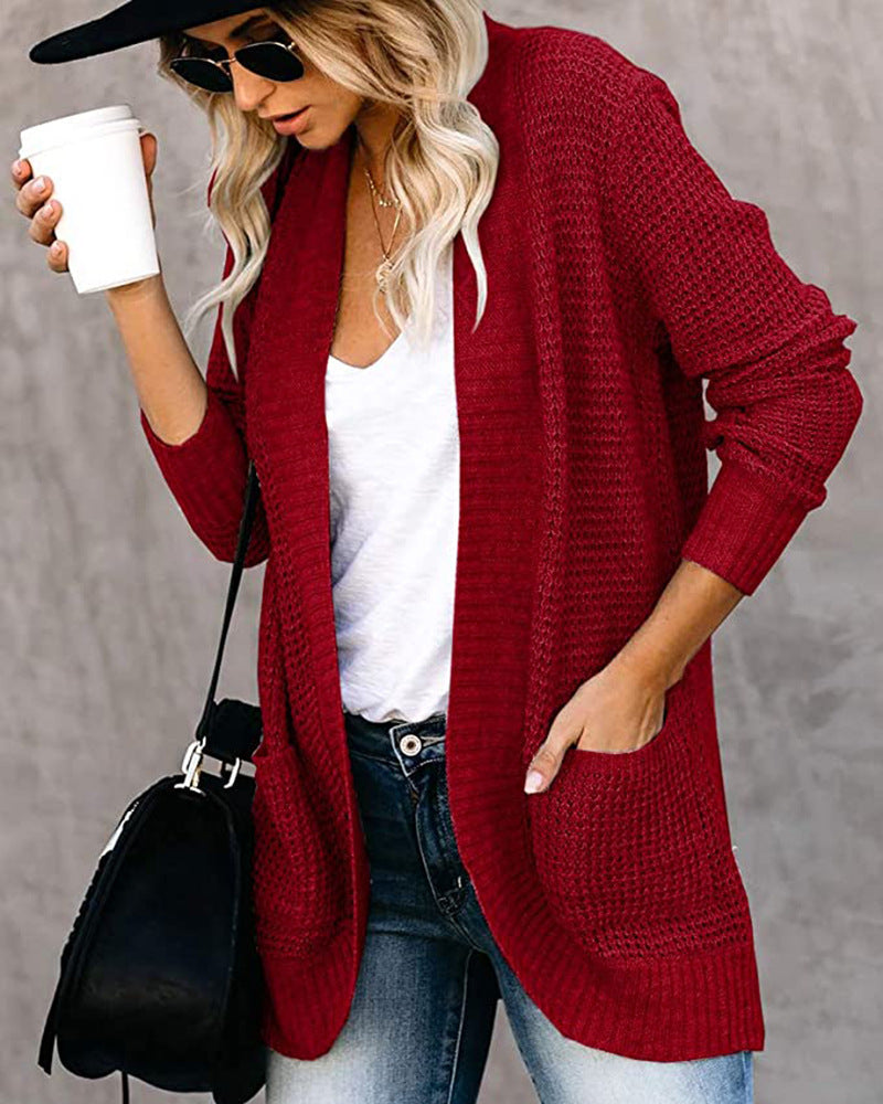 Casual Solid Color Knitted Cardigan Top