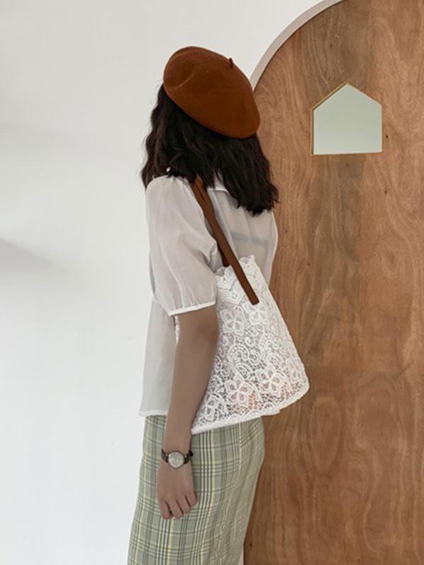 Solid Color Laced Bucket Bag