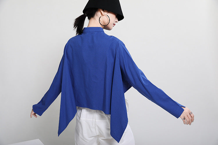 Women Irregular Solid Color Long Sleeve Shirt
