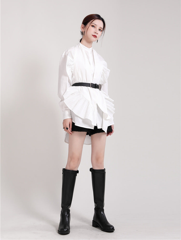 Retro Pleated Irregular Personality Shirt