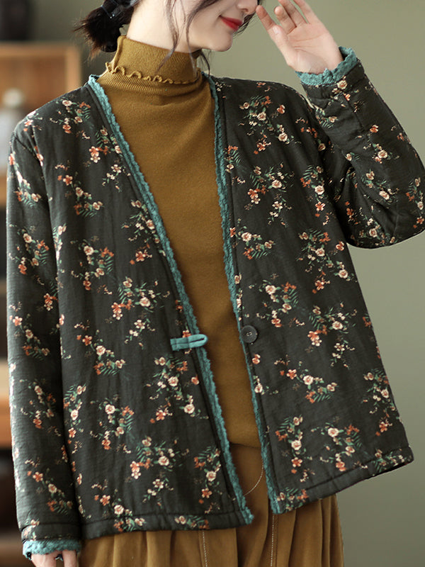 Lace-Trimmed Panelled Floral Loose Coat