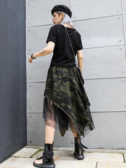 Camouflage Cropped Mesh Splicing Skirt