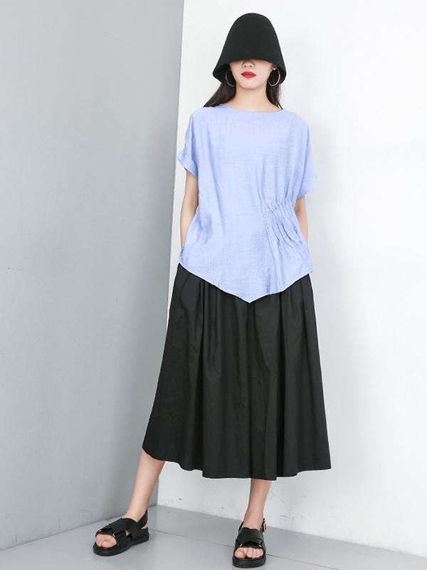 Solid Color Cropped Round Neck T-Shirt