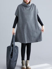 Casual Loose Short Sleeves Turtleneck Sweater Dress