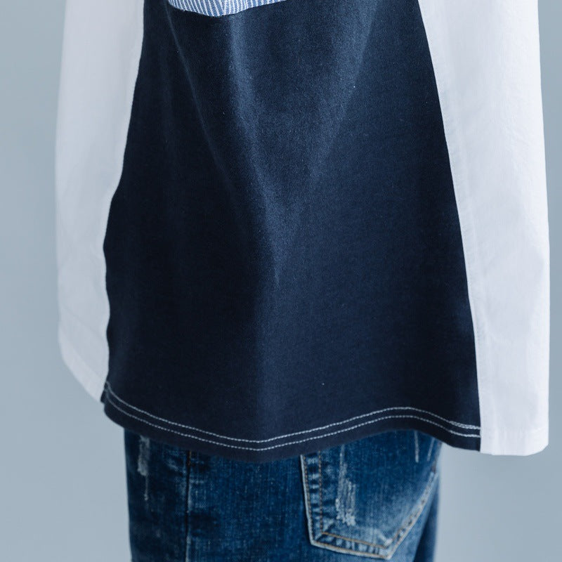 Long-Sleeved Stitching Button-Decorated Blouses Shirts Top