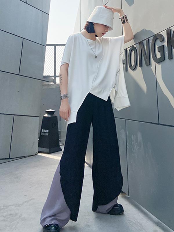 Asymmetric Split-Joint Round-Neck T-Shirt