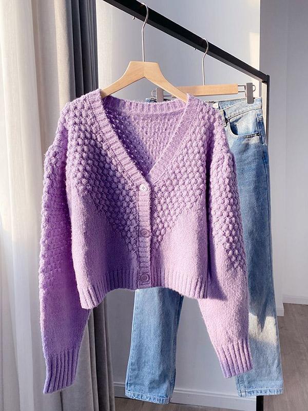 Purple Vintage Puff Sleeve V-Neck Outwear