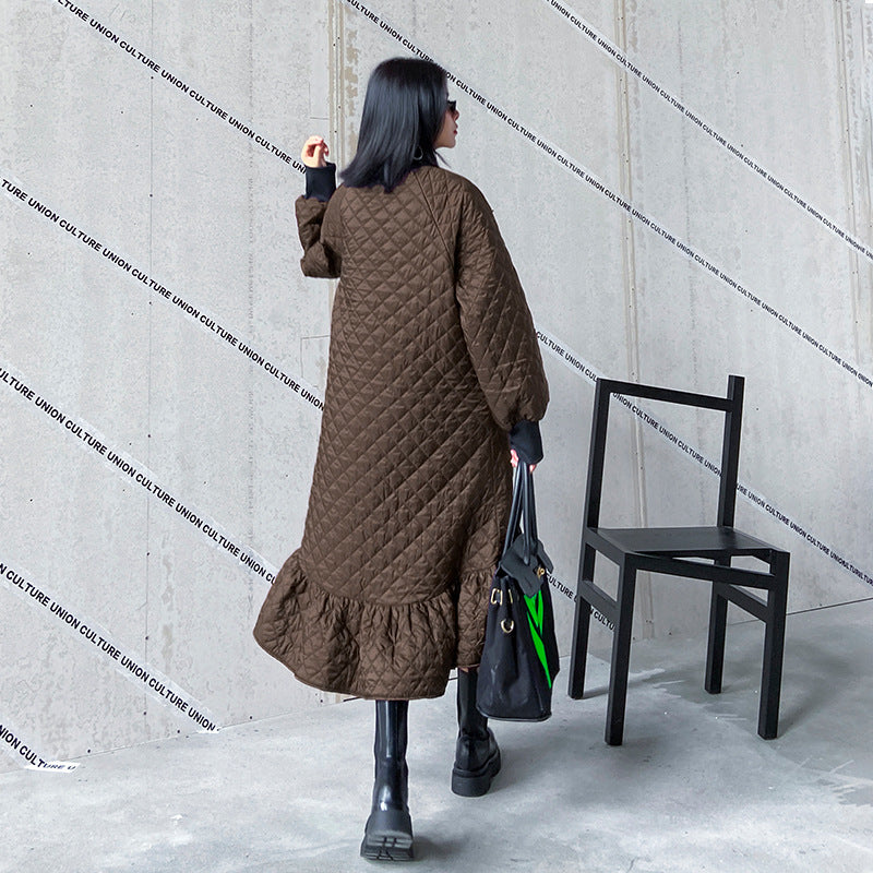 Casual Ruffled Solid Color Plaid Midi Dress