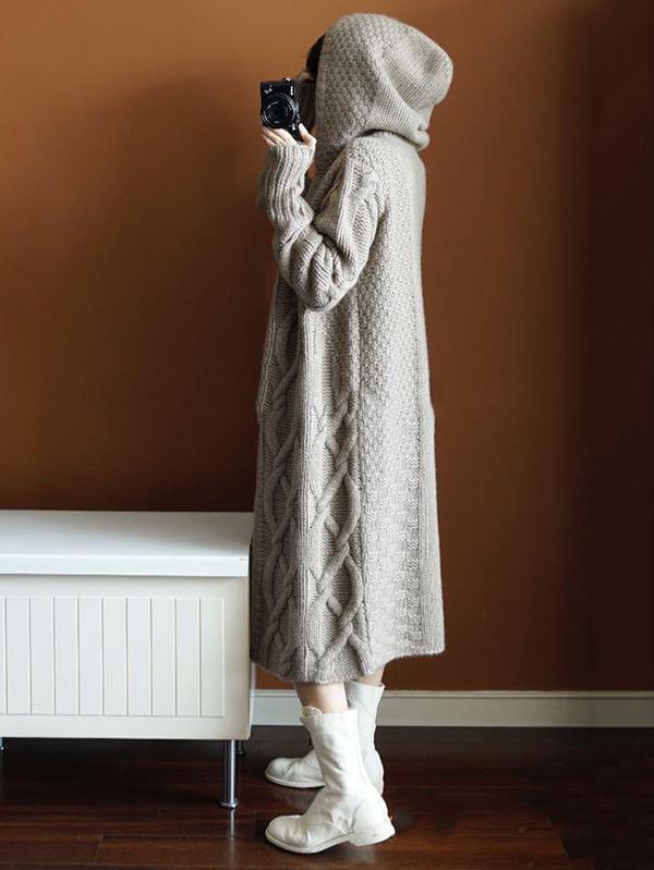 Casual Twist Wool Knitting Sweater Coat