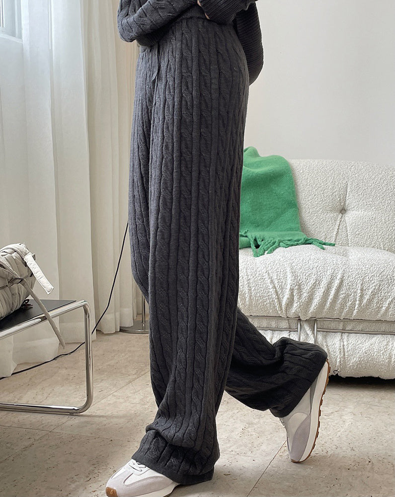 Cable High Waist Wide-Leg Knit Pants