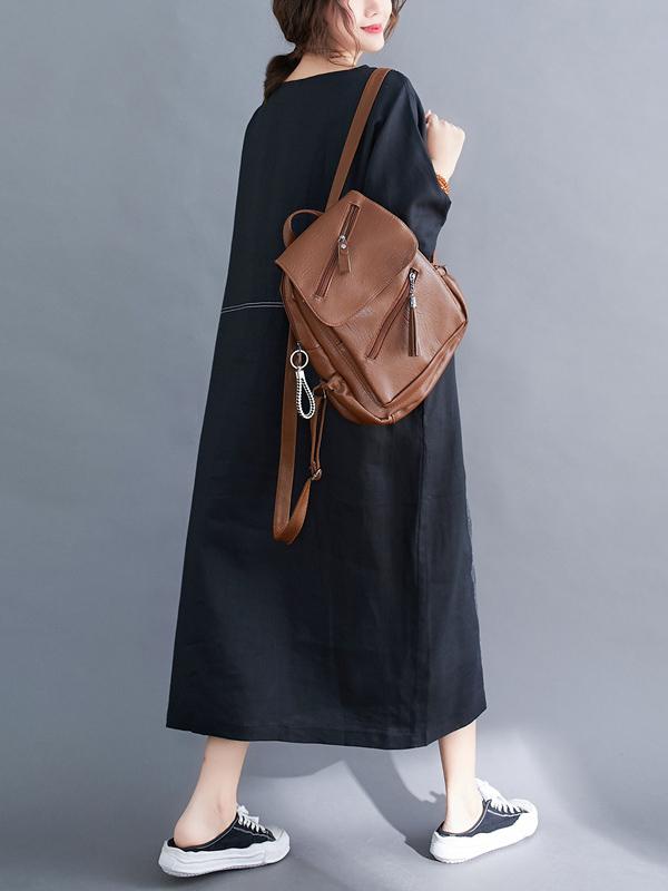 Loose Split-Joint Round-Neck Long Dress