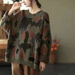 Color Print Loose Neck Casual Sweater