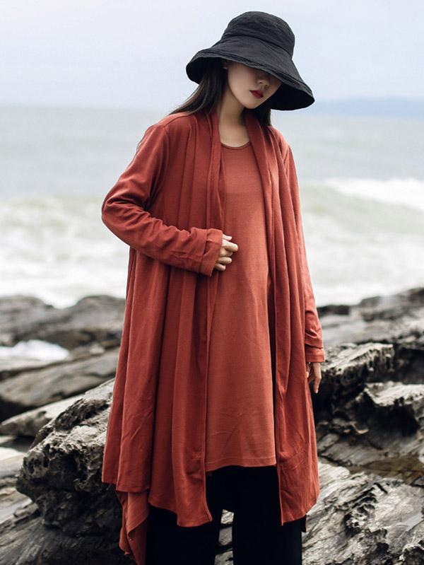 Solid Color Casual Long Outwear