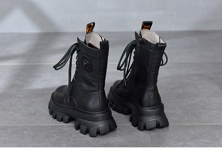 Retro Solid Color Platform Martin Boots