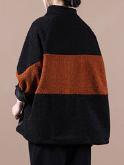 Zipper Printed Loose Color-Block Sweatshirt