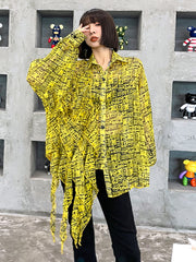Lapel Look-Through Bat Sleeve Blouses Shirts Top