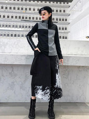 High-Waist Painted Graffiti Splicing A-Line Skirt