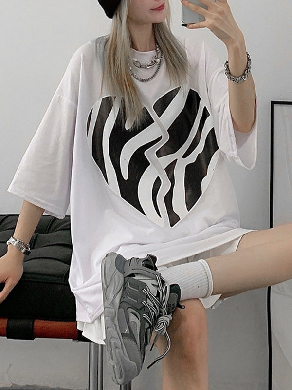 Women Zebra Print Loose Short Sleeve T-Shirt