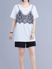 Loose Round Neck False Two T-shirt