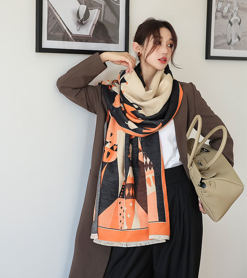 Retro Printed Reversible Warmer Scarf&Shawls