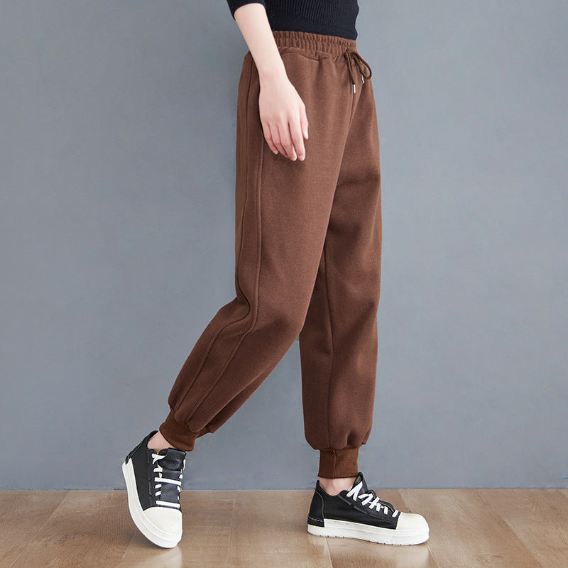 Loose Solid Color Fleece Harem Pants