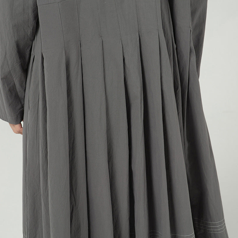 Solid Color Long Sleeve Pleated Maxi Dress