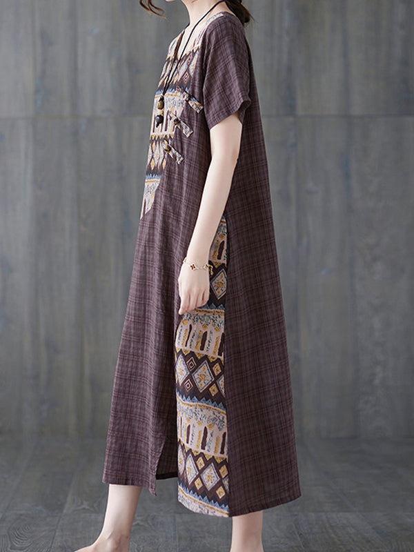 Retro Loose Thin Stitching Short Sleeve Dress